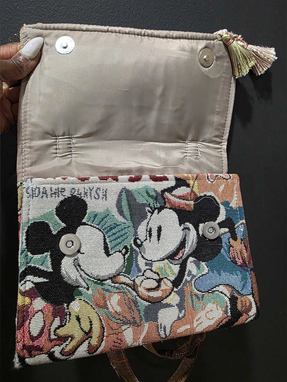 Disney Tapestry Crossbody Shoulder Bag Tapestry Woven Mickey Minnie Mouse 7x8 - Picture 9 of 16